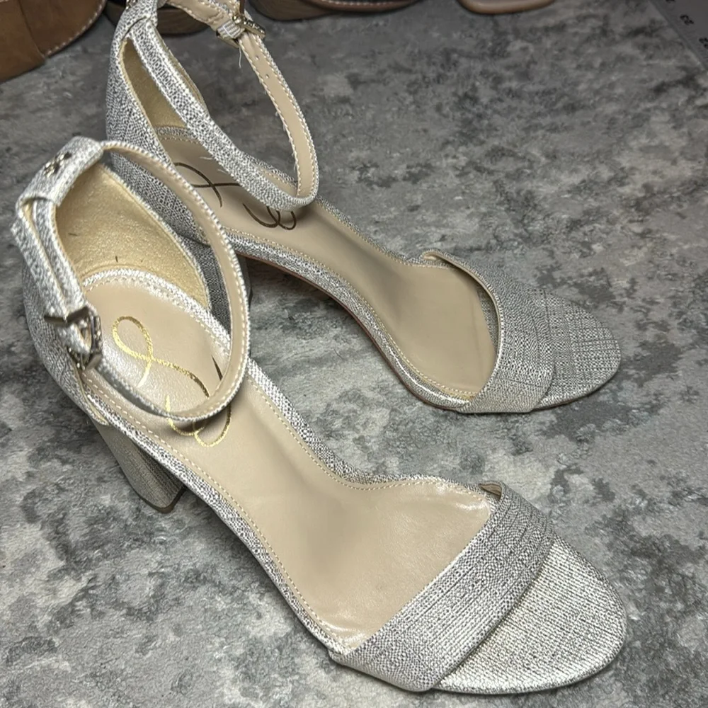 Sam Edelman Yaro Block Heel Sandals Champagne/Light Gold Size 8 New - Picture 2 of 6